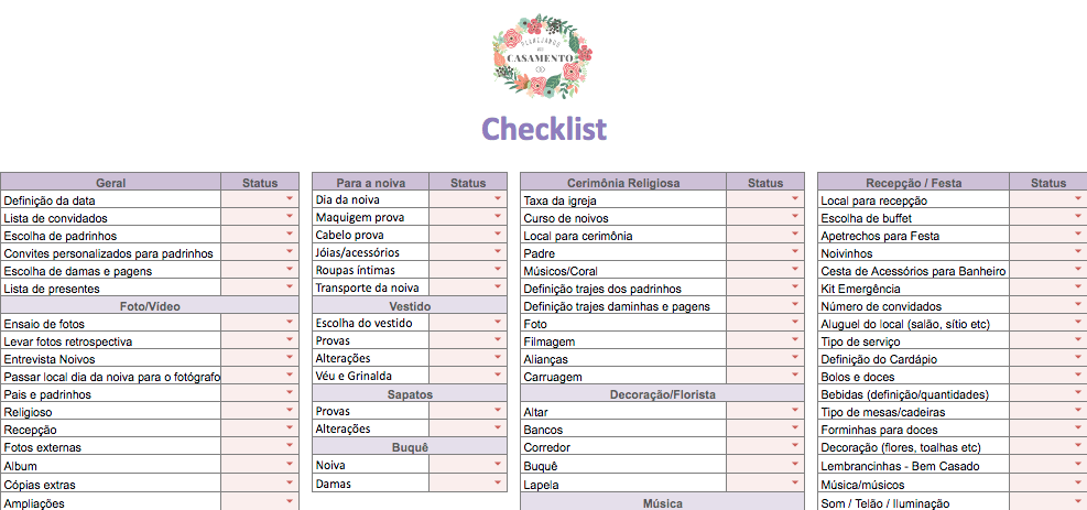 quantidades de enxoval de casamento