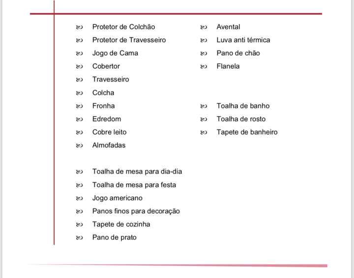 lista de casamento enxoval