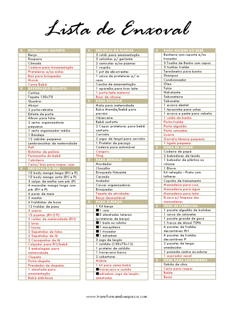 lista de chá de bebê simples
