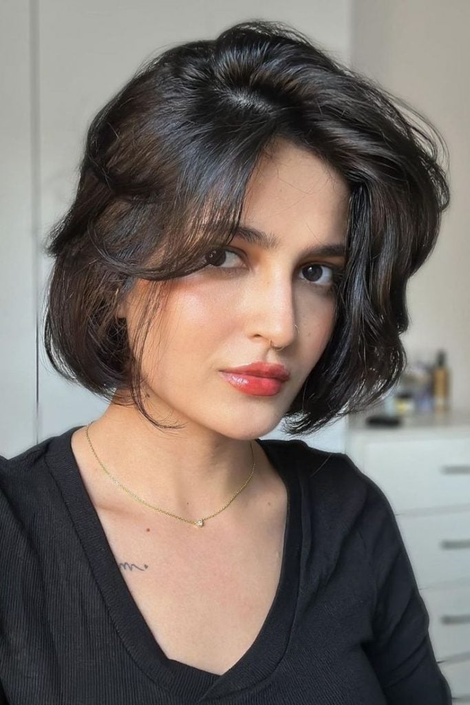 long bob com franja desfiada
