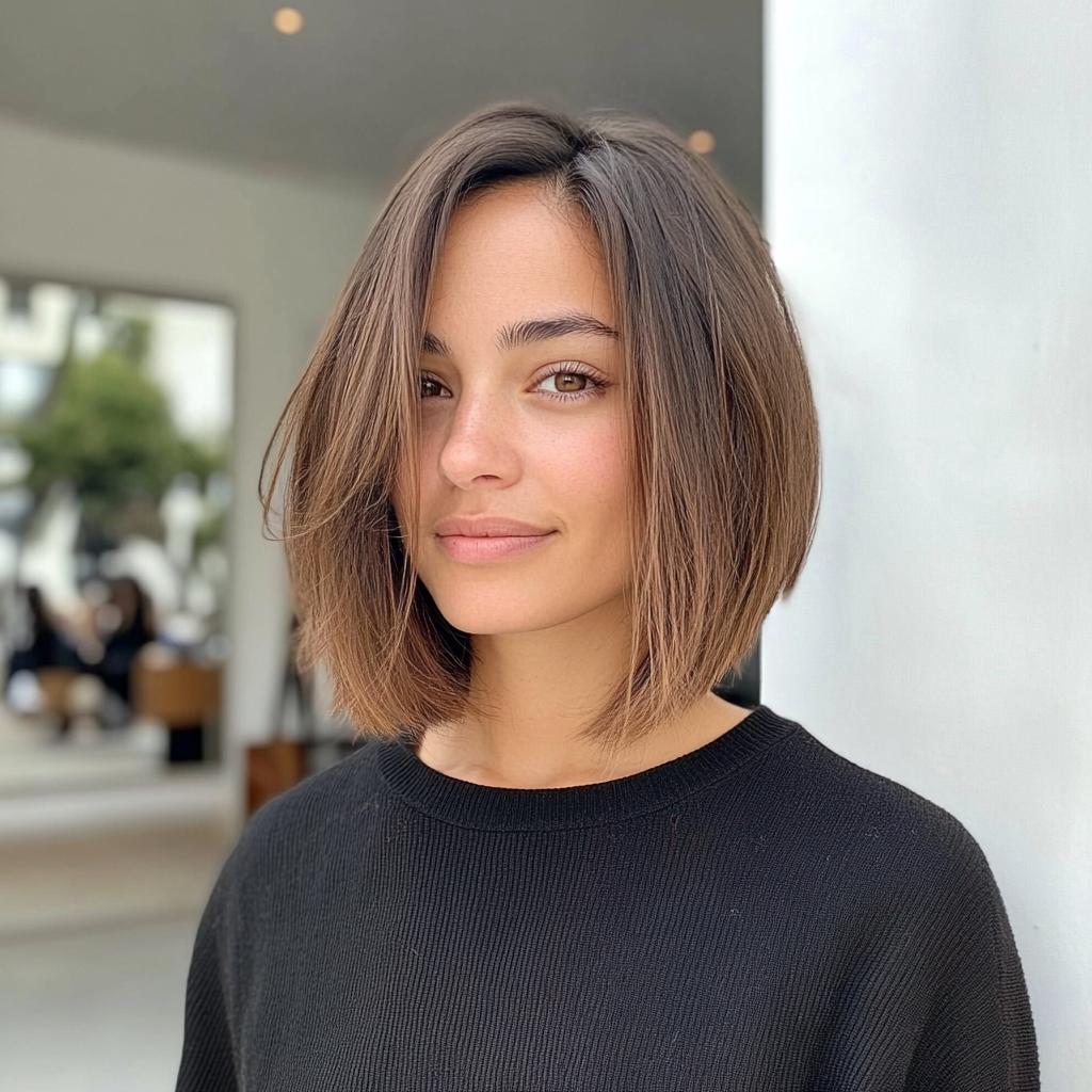 long bob com franja desfiada