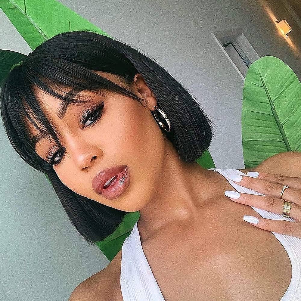 long bob assimétrico com franja