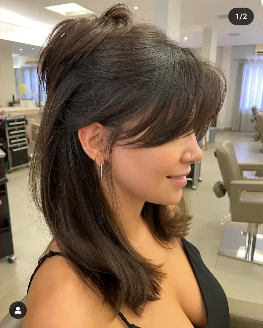 long bob assimétrico com franja