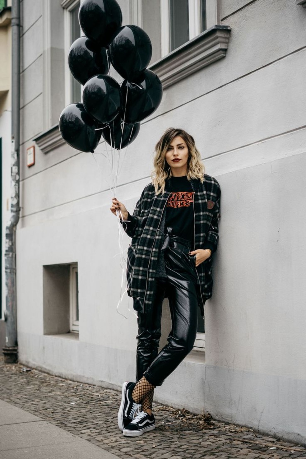 camisa xadrez preta e branca look