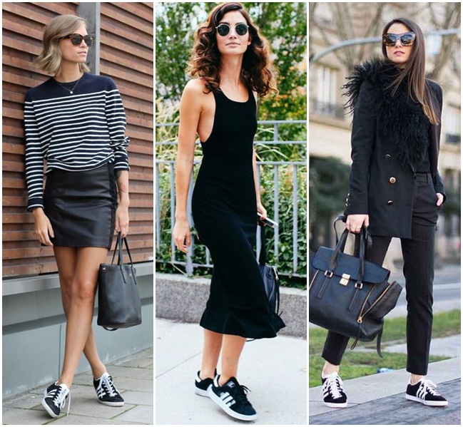 tênis preto com vestido