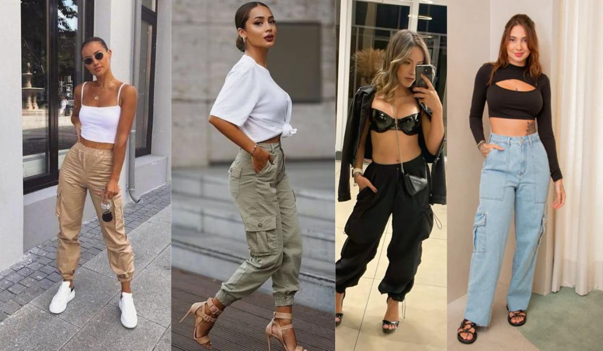 calça cargo com salto