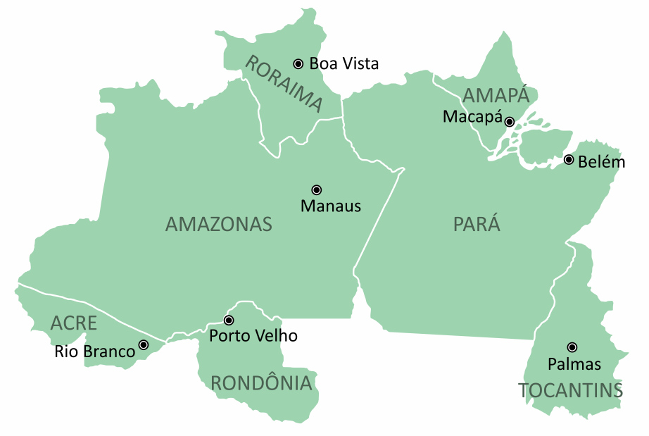 mapa região norte estados