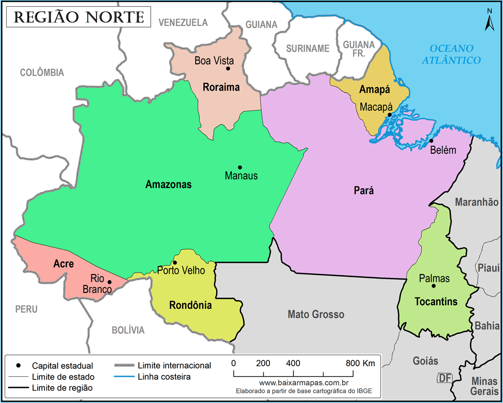 mapa norte do Brasil