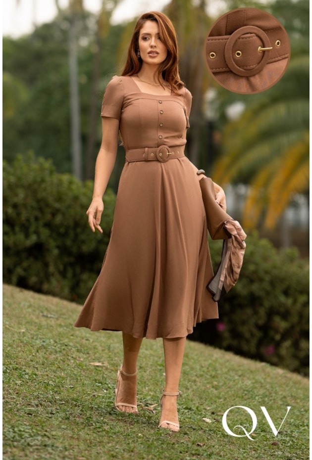 vestido midi em viscolinho