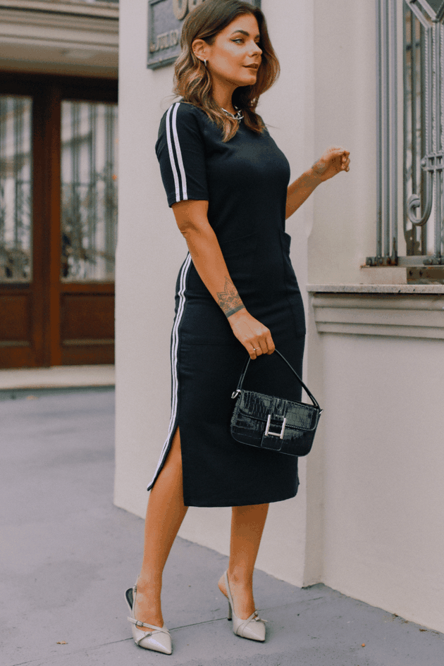 vestido midi com fenda