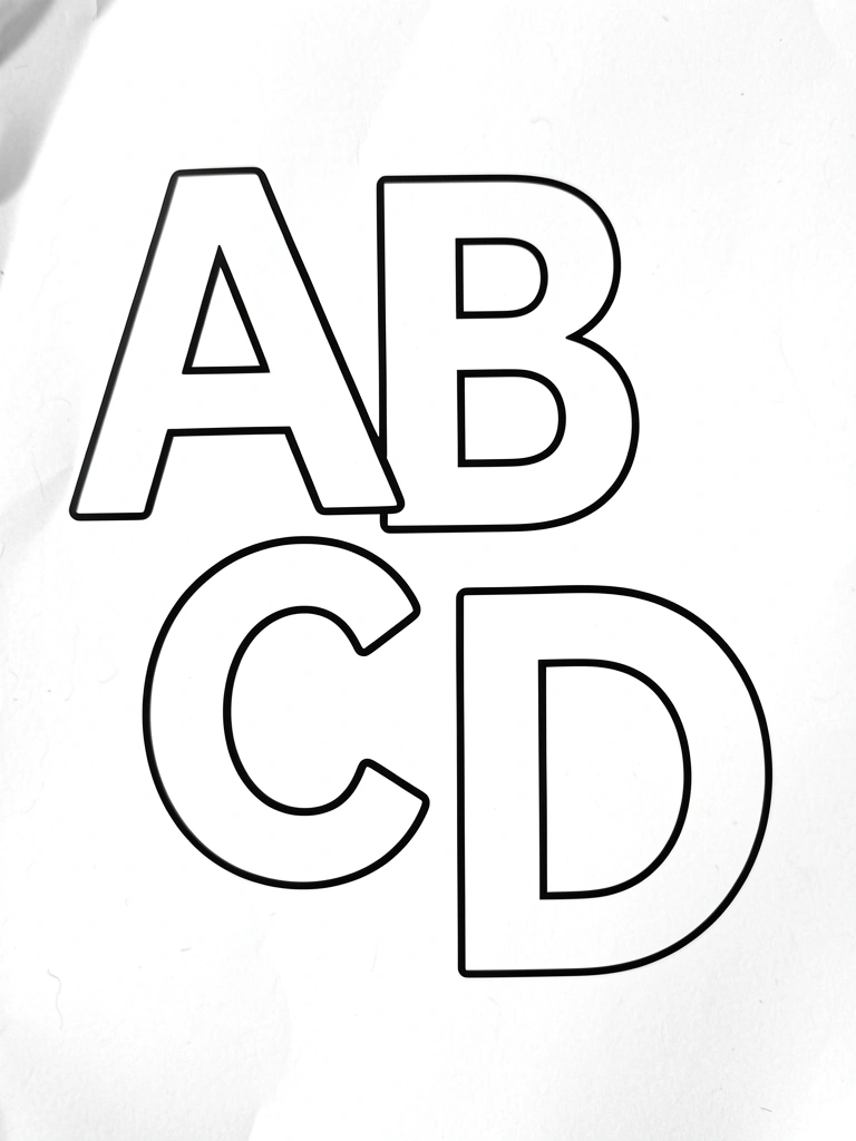 Letras A, B, C e D em fonte sem serifa, sobrepostas, com luz natural e sombras suaves sobre fundo texturizado como papel envelhecido.