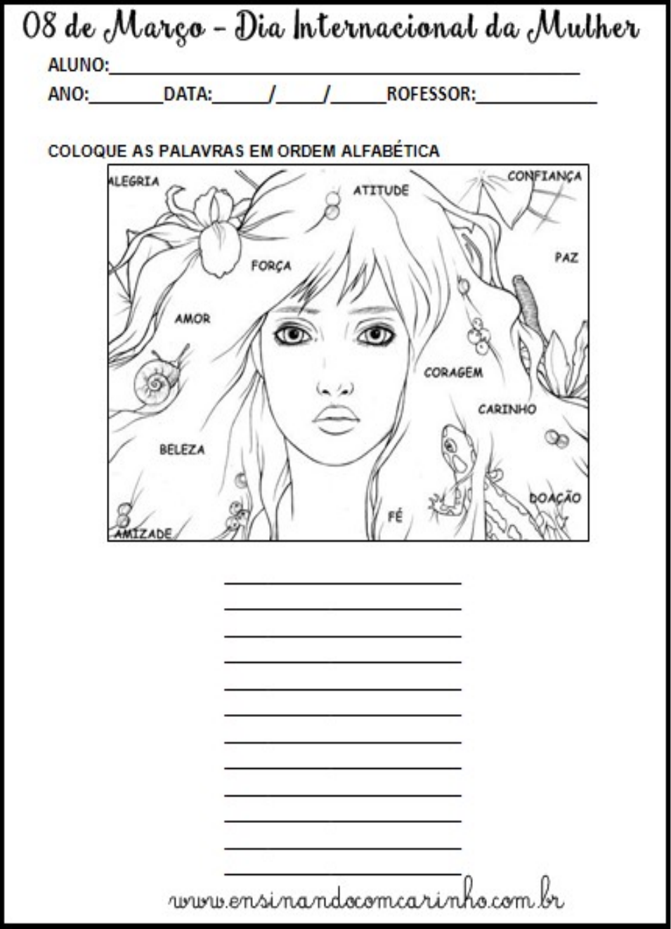 exercícios ordem alfabética 1 ano