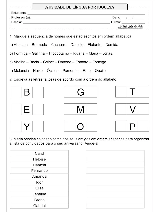 atividades para alfabetização