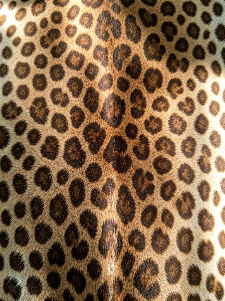 Close-up detalhado de pele de onça-pintada com manchas marrom-escuras sobre fundo bege, textura desgastada e luz natural difusa criando sombras suaves.