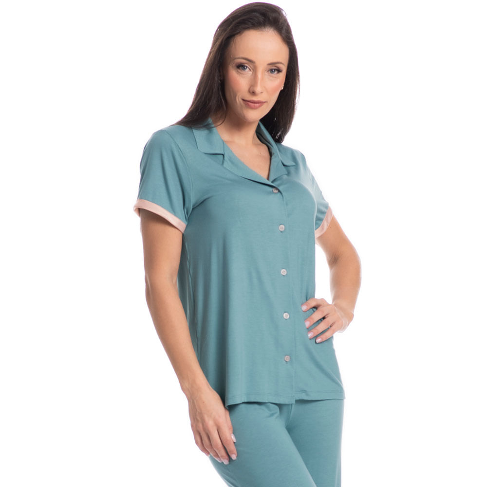pijama feminino algodão abotoado
