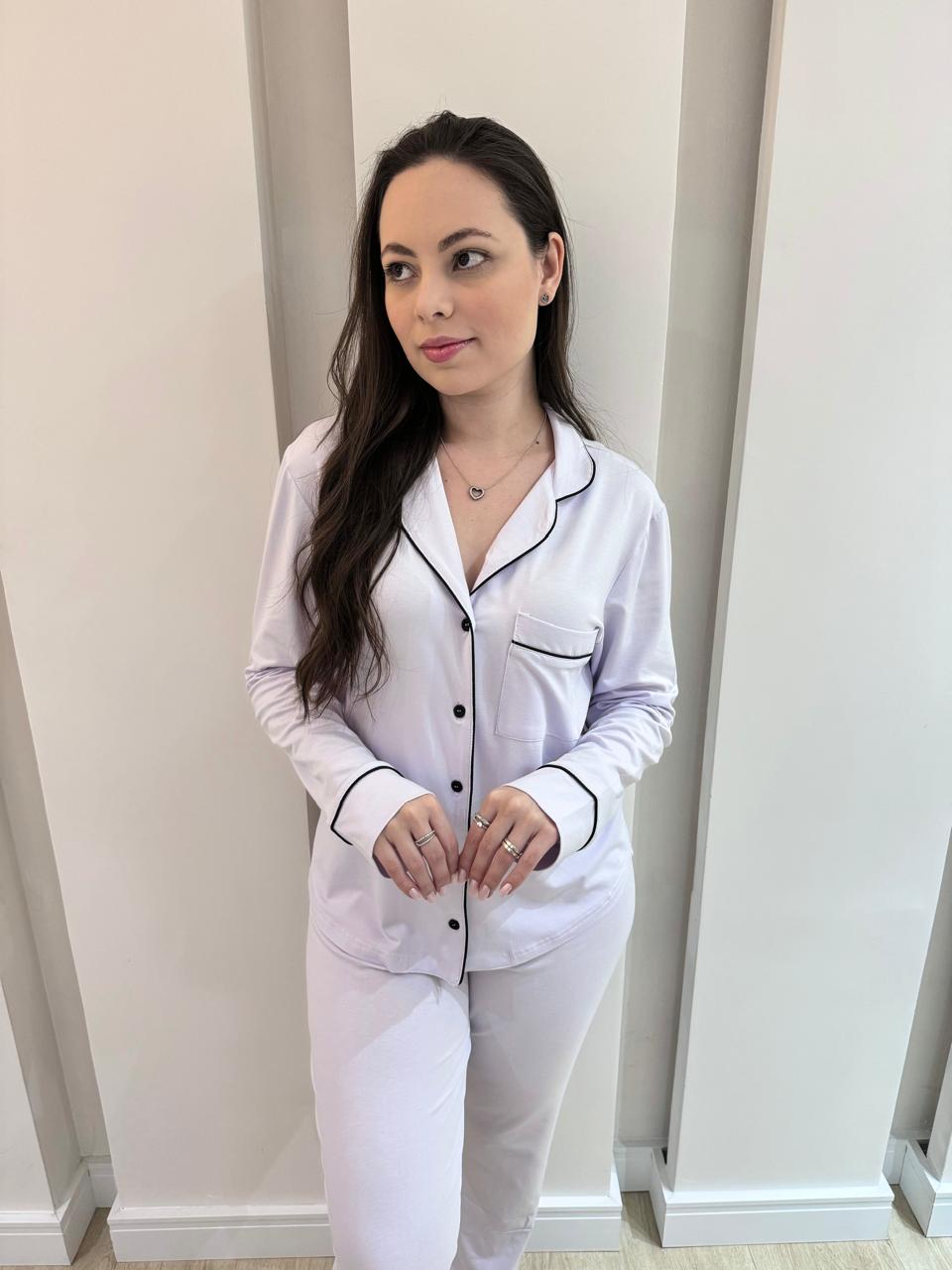 pijama manga longa branco feminino