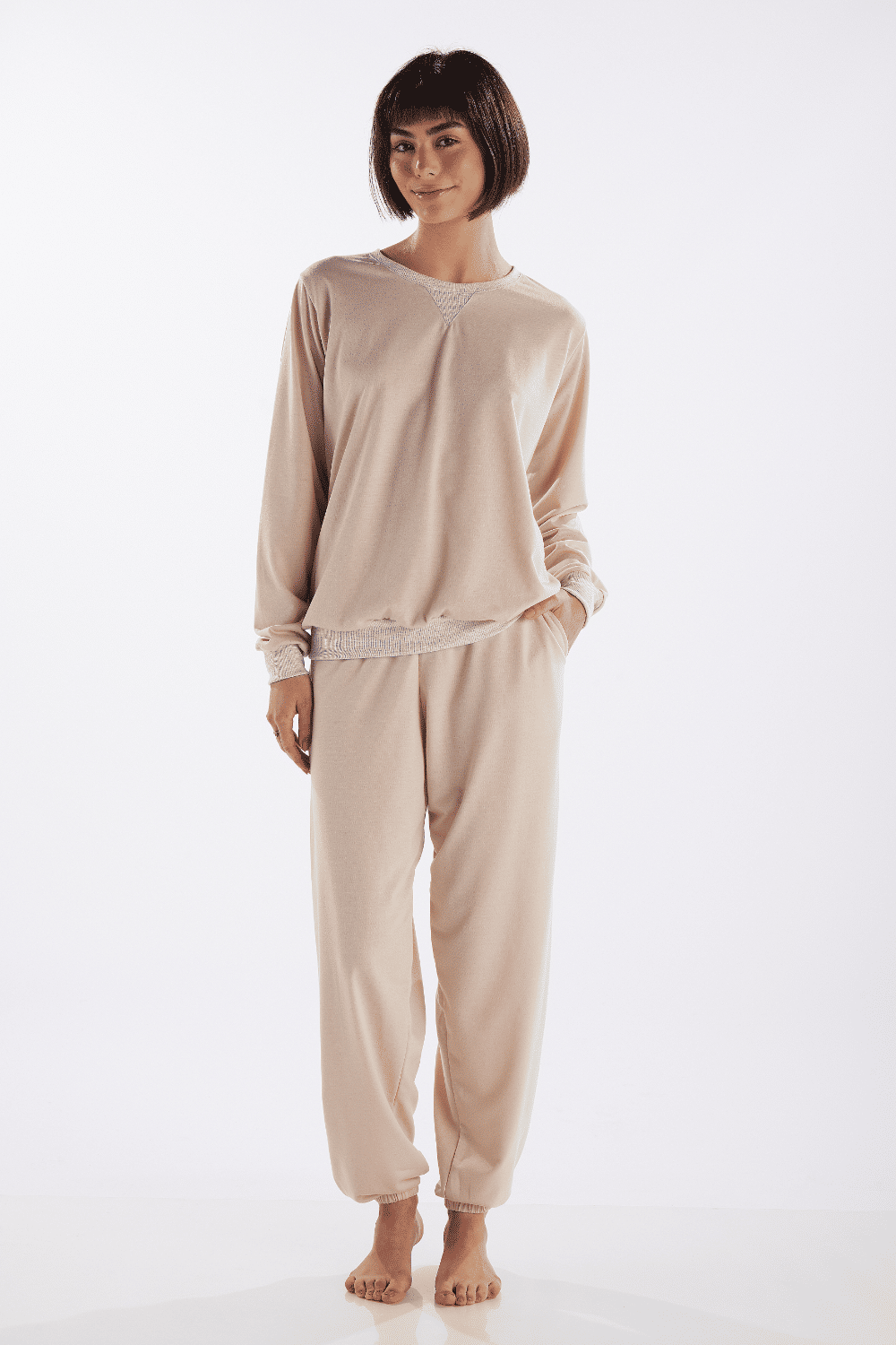 pijama feminino manga longa discreto