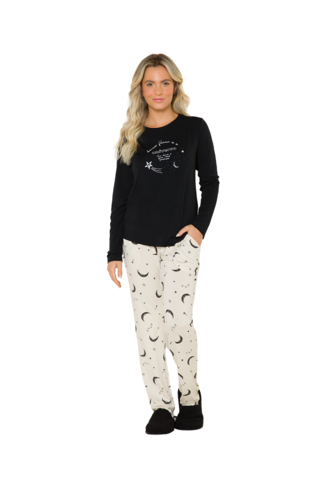 pijama feminino estampado manga longa