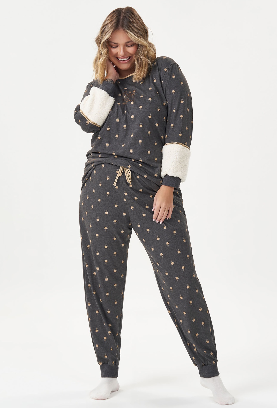 pijama feminino plus size manga longa