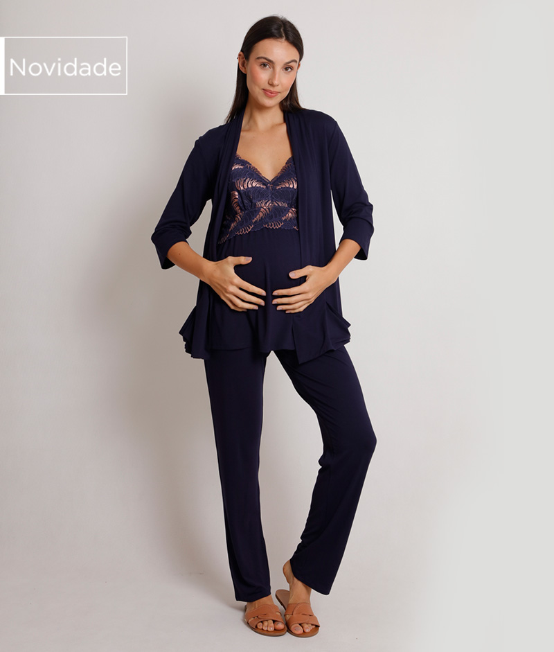 pijama maternidade com renda