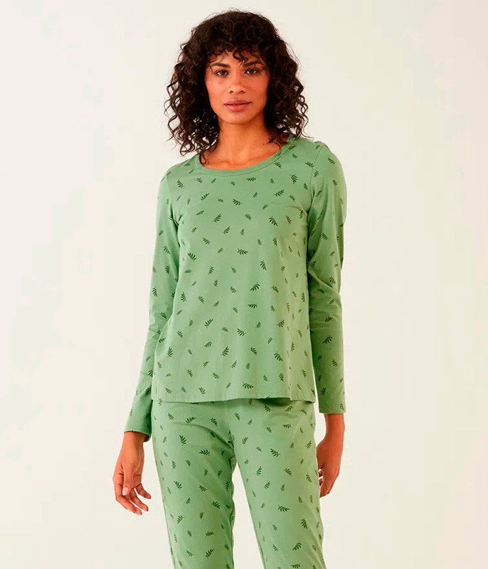 pijama feminino verde manga comprida