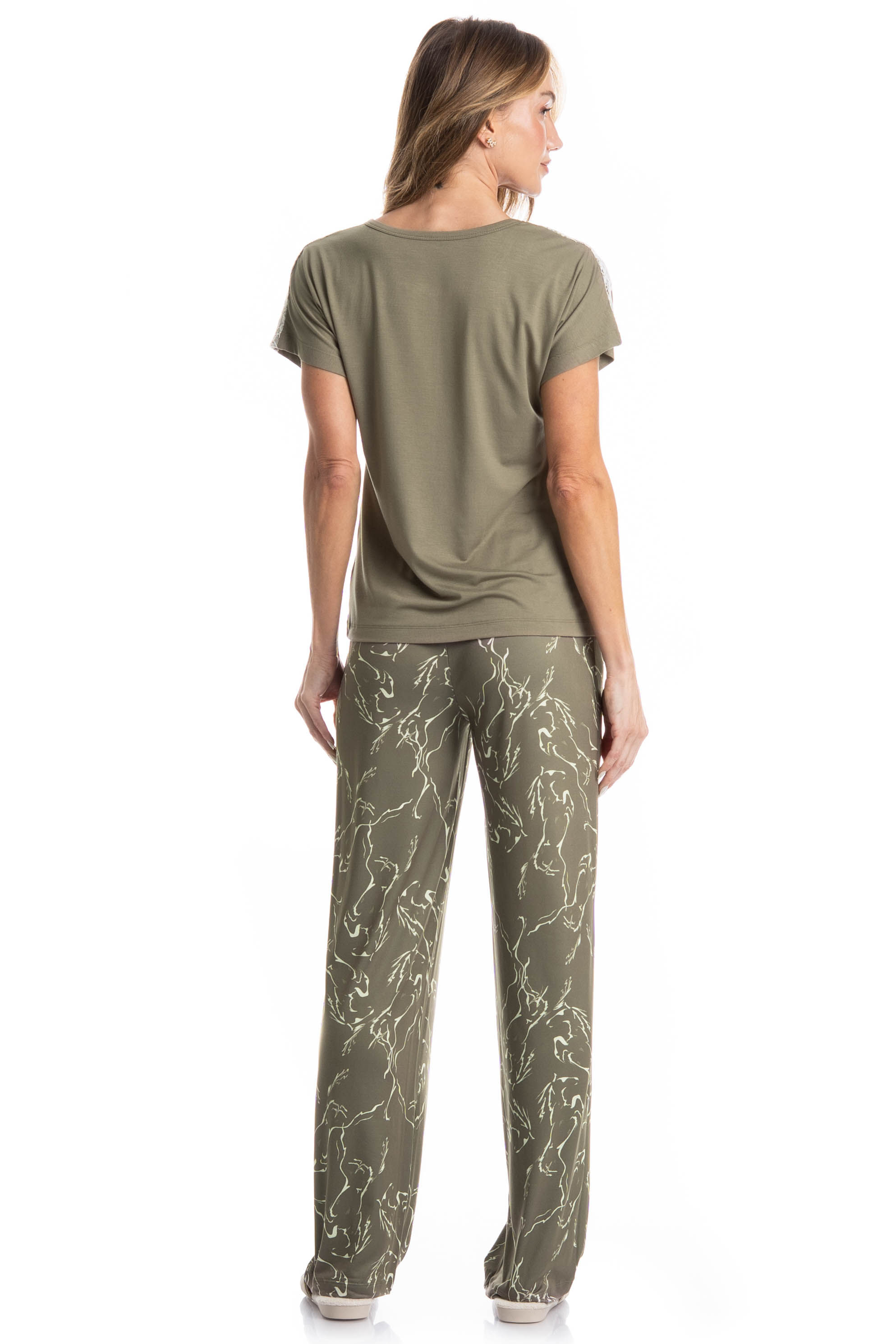 pijama feminino verde estampado