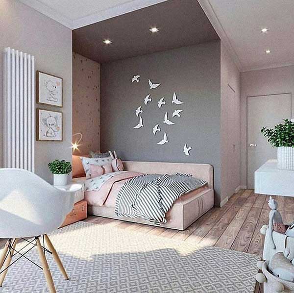 quarto infantil cinza e rosa