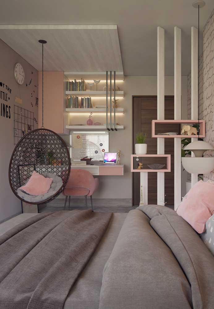 decoração quarto cinza e rosa