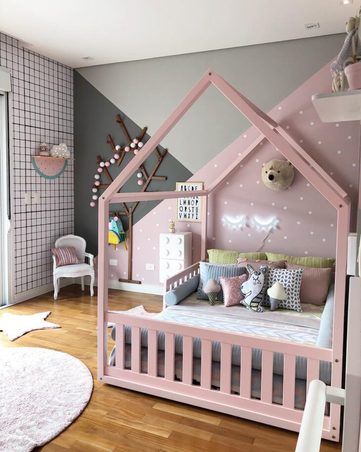 quarto cinza e rosa feminino