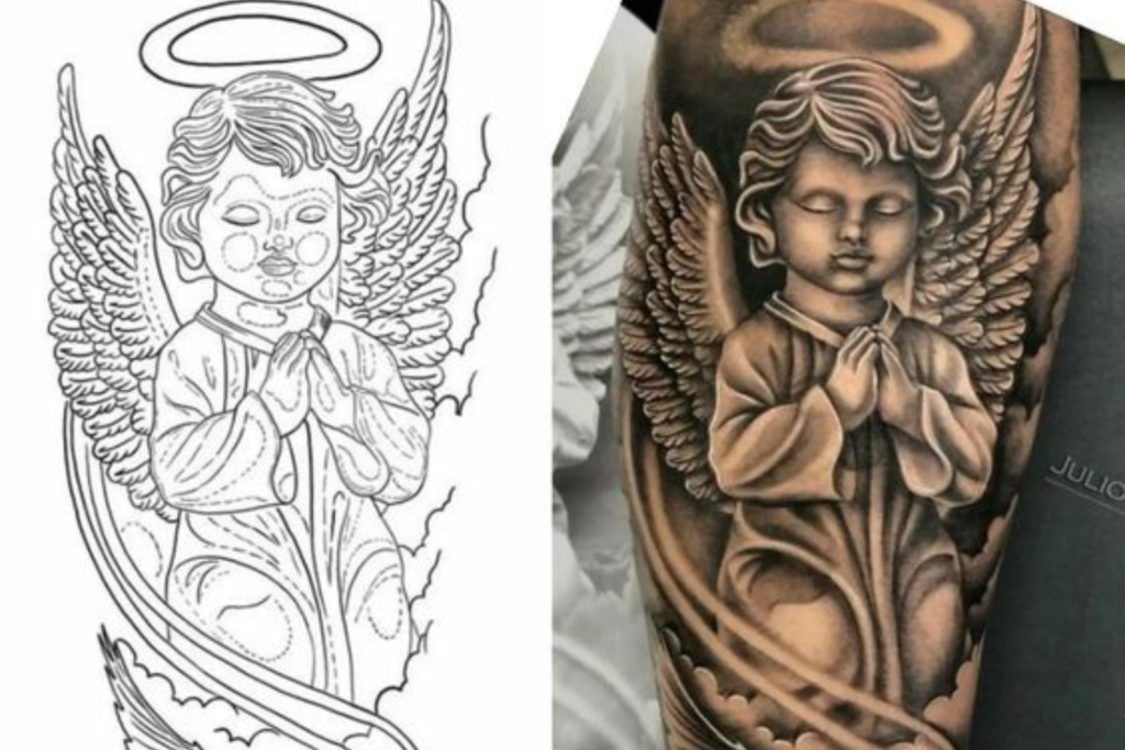 tatuagem minimalista anjo