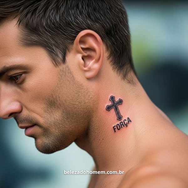 tatuagem cruz masculina pescoço