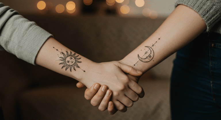 tatuagem de casal geométrica