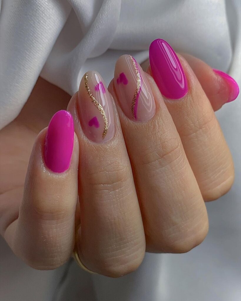 unha amendoada rosa bebê com glitter