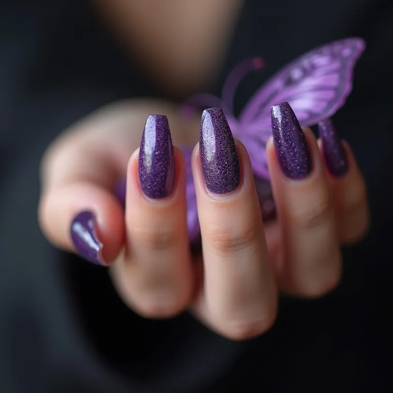 unhas decoradas borboleta roxa
