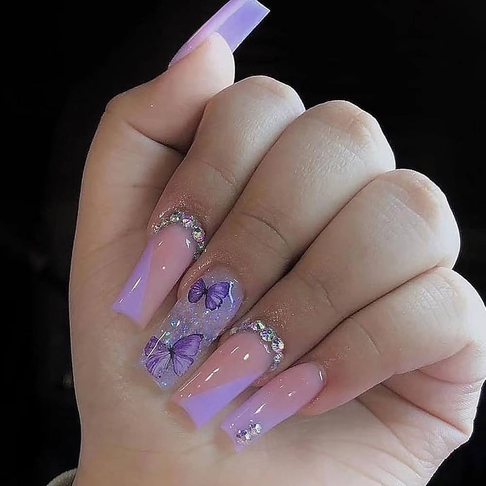 nail art borboleta roxa