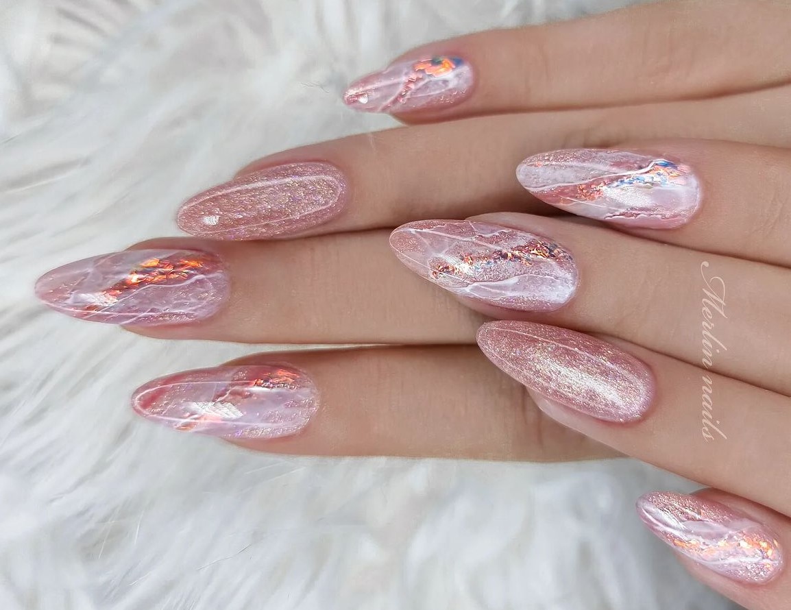 unha de gel decorada brilho rosa