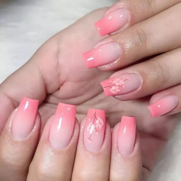 unha de gel decorada amendoada rosa
