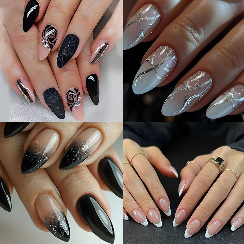 unha de gel redonda com glitter