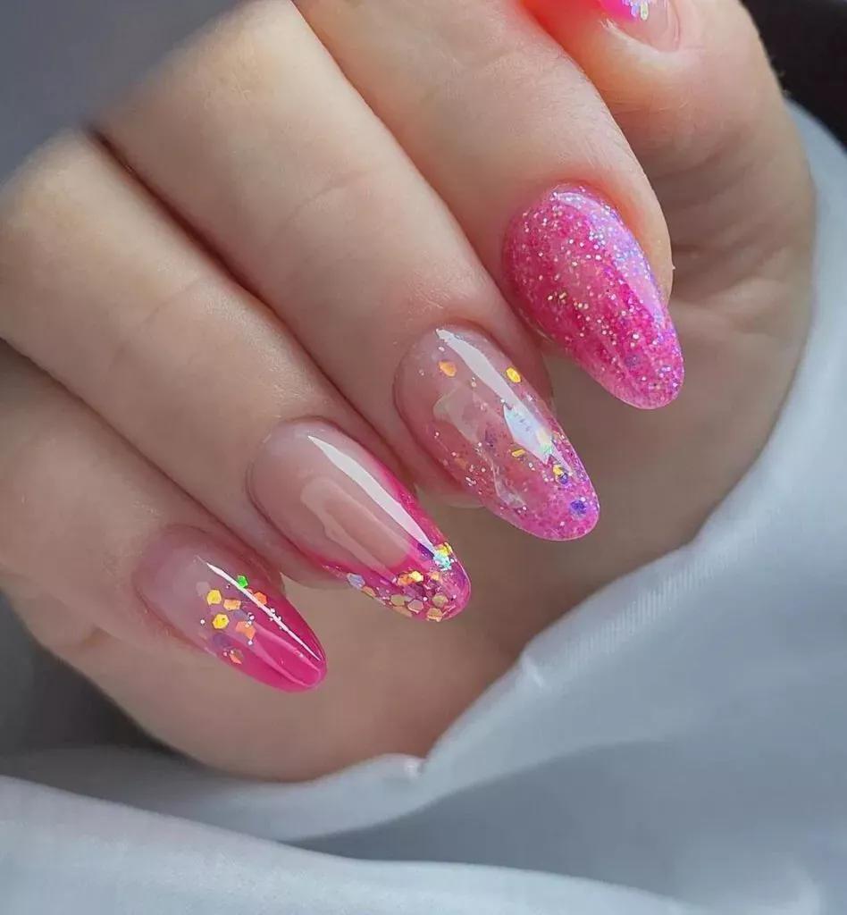 unha de gel decorada rosa e branco