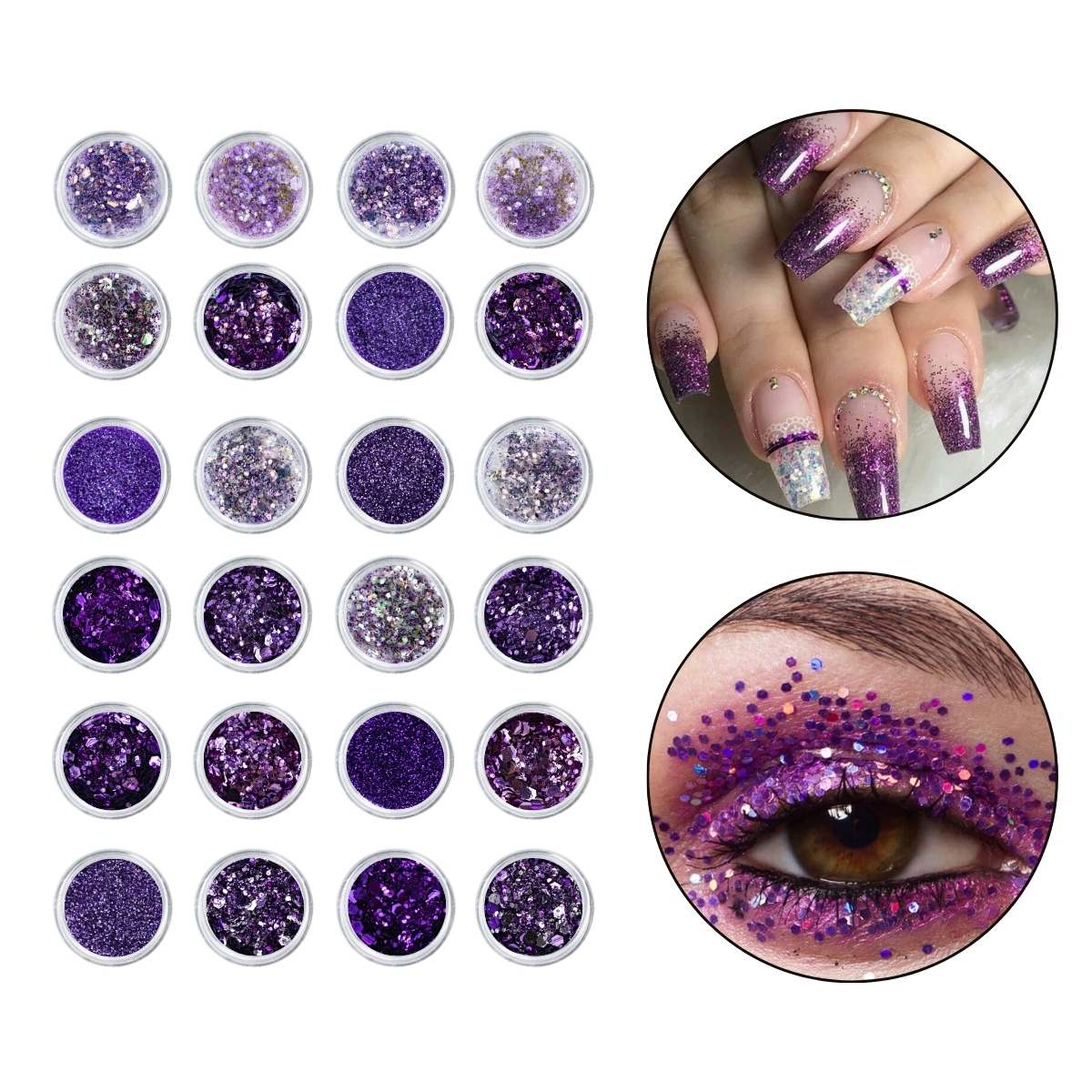 unha ombré roxa com glitter