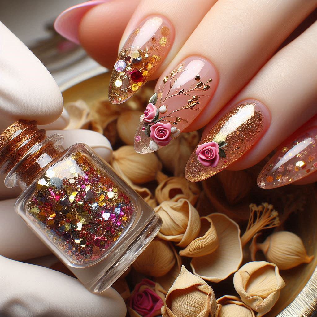 unha encapsulada glitter madrepérola