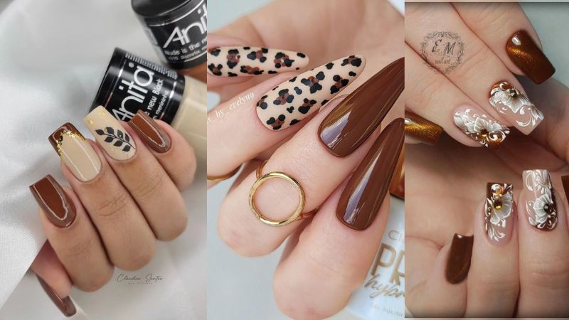 unha de gel marrom minimalista