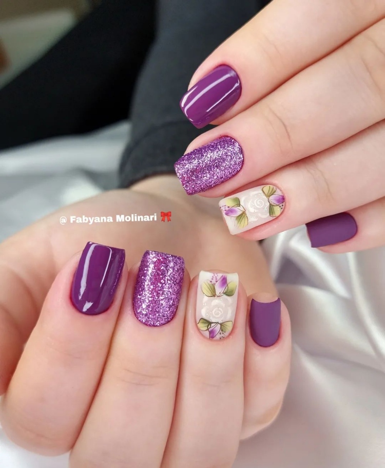 unha degradê lilás roxo