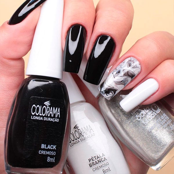 unhas decoradas preto e branco