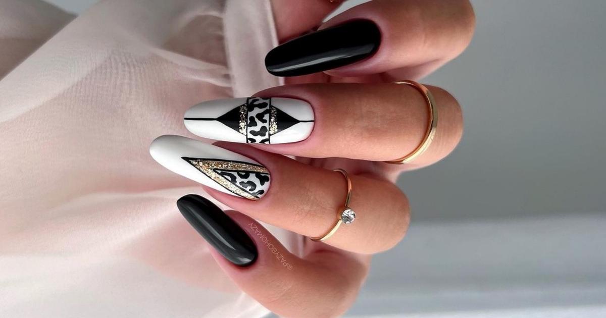 unhas preto e branco elegantes