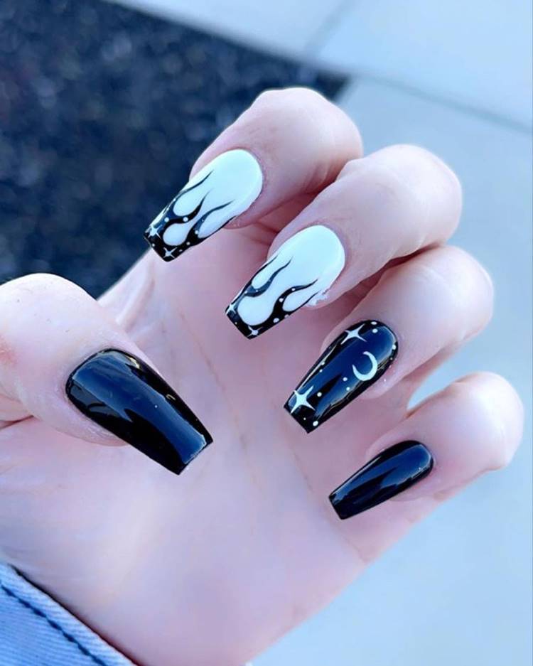 unhas preto e branco tendência