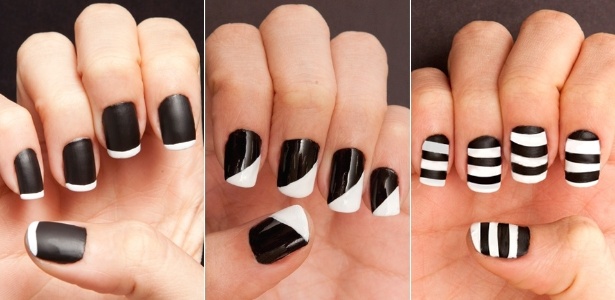 unhas preto e branco mármore