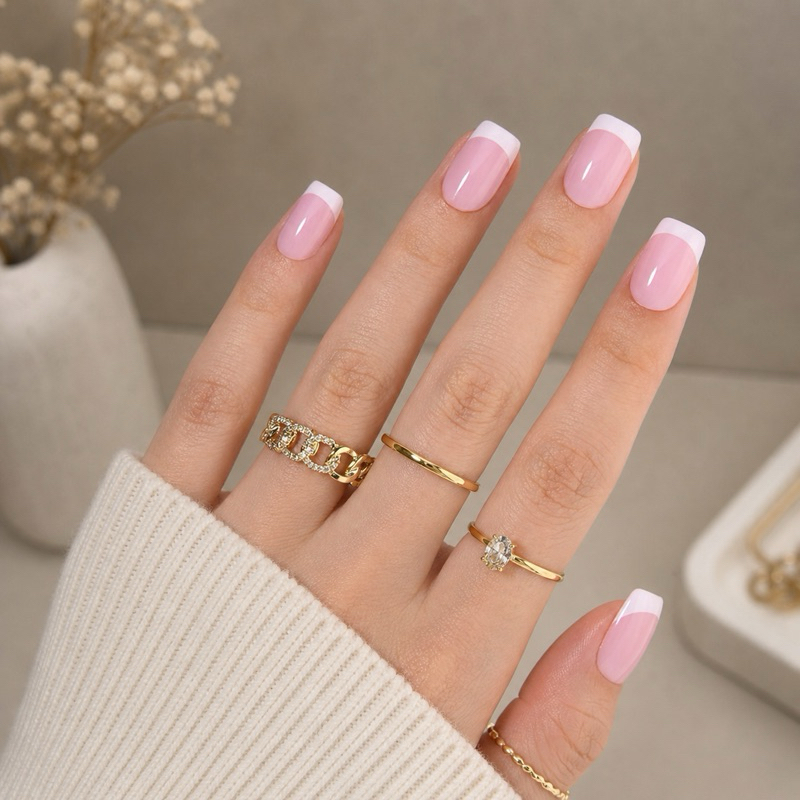 unha quadrada natural reforçada com gel