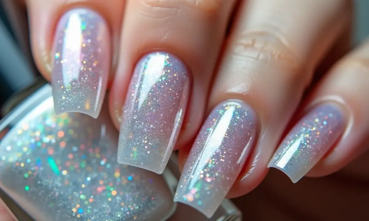 unha em gel com glitter