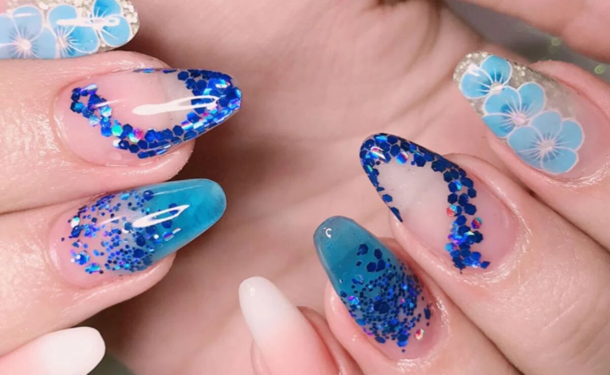 unhas acrigel com glitter